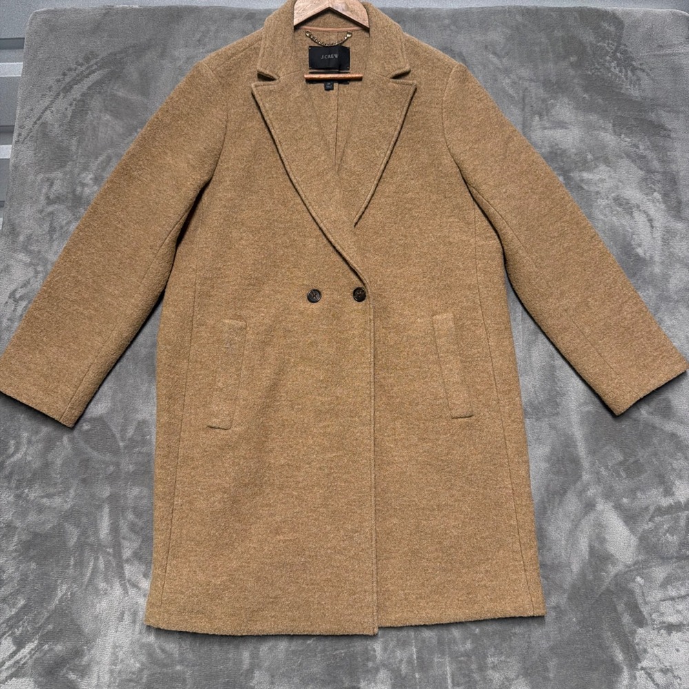 J Crew Daphne Topcoat Womens 16 Camel Tan Italian Boiled Wool Old Money Car Coat